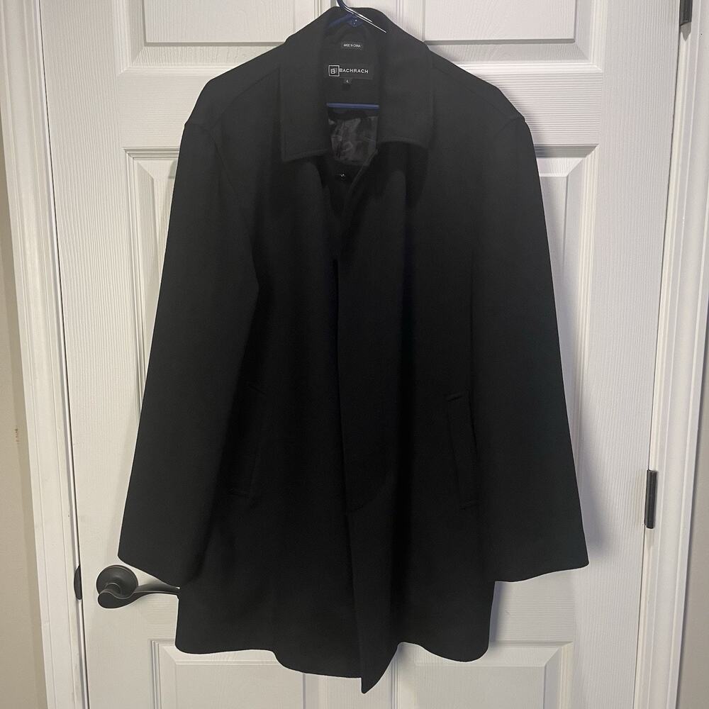 Bachrach Coat Mens Large Black 100% Wool Cashmere Blend Overcoat Jacket - Picture 3 of 14